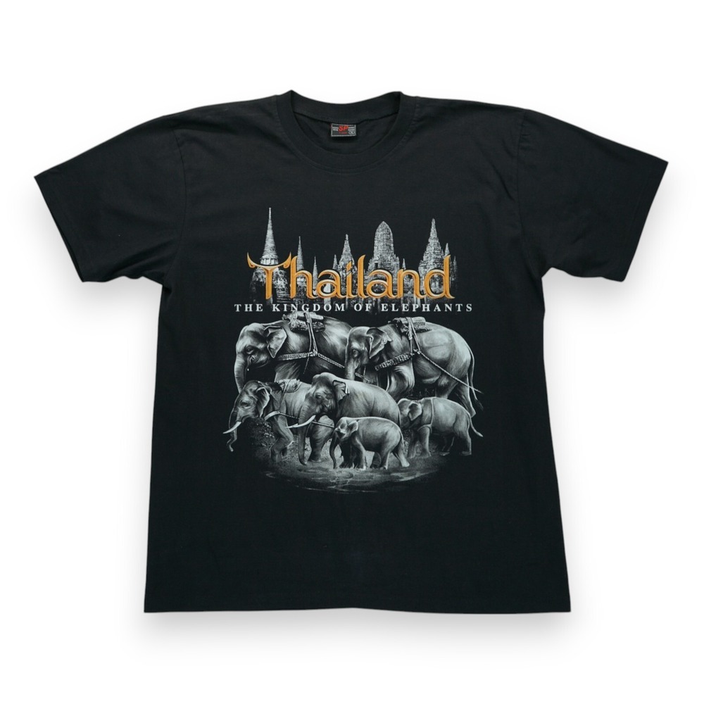 Vintage Thailand The Kingdom Of Elephants All Over Print Grunge Mens Tshirt XL